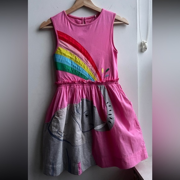 Mini Boden Safari Appliqué Pink Elephant Rainbow Dress - Picture 12 of 12